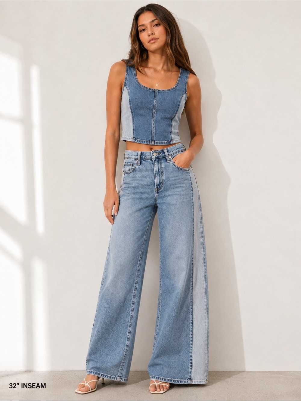 DAZE Denim The Wanderer Wide Leg Palazzo Jeans 26 NWT Two Tone 32” Inseam